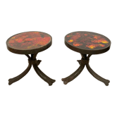 Paire de tables d’appoint brutalistes, acier et céramique, 1970