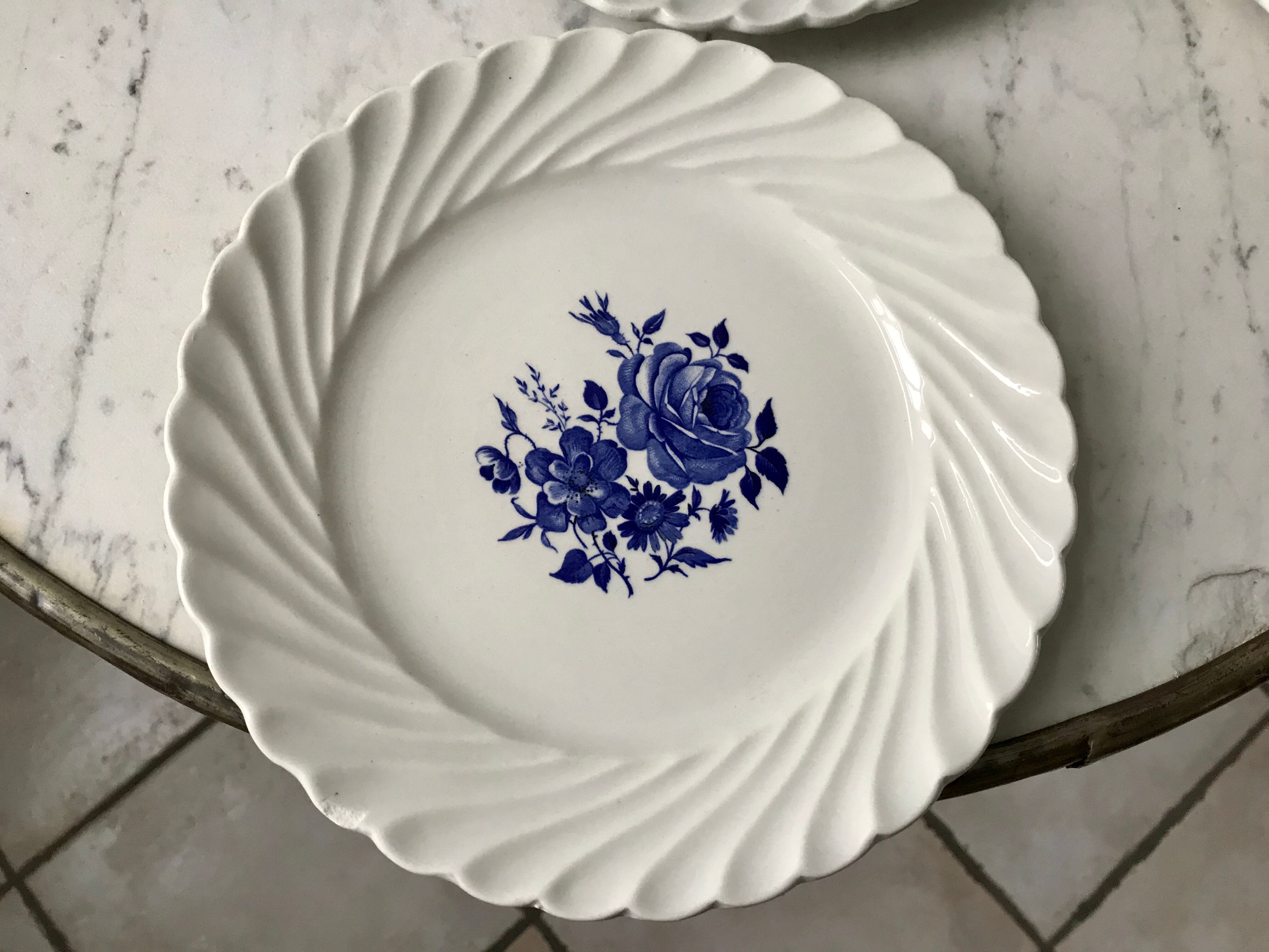 set of 5 F&G Lunéville flower dessert plates 60s
