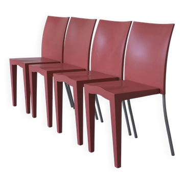 4 chaises Kartell « Miss Global » rose corail par Philippe Starck | années 1990