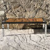 Coffee table & 2 vintage bamboo and rattan chairs 1950