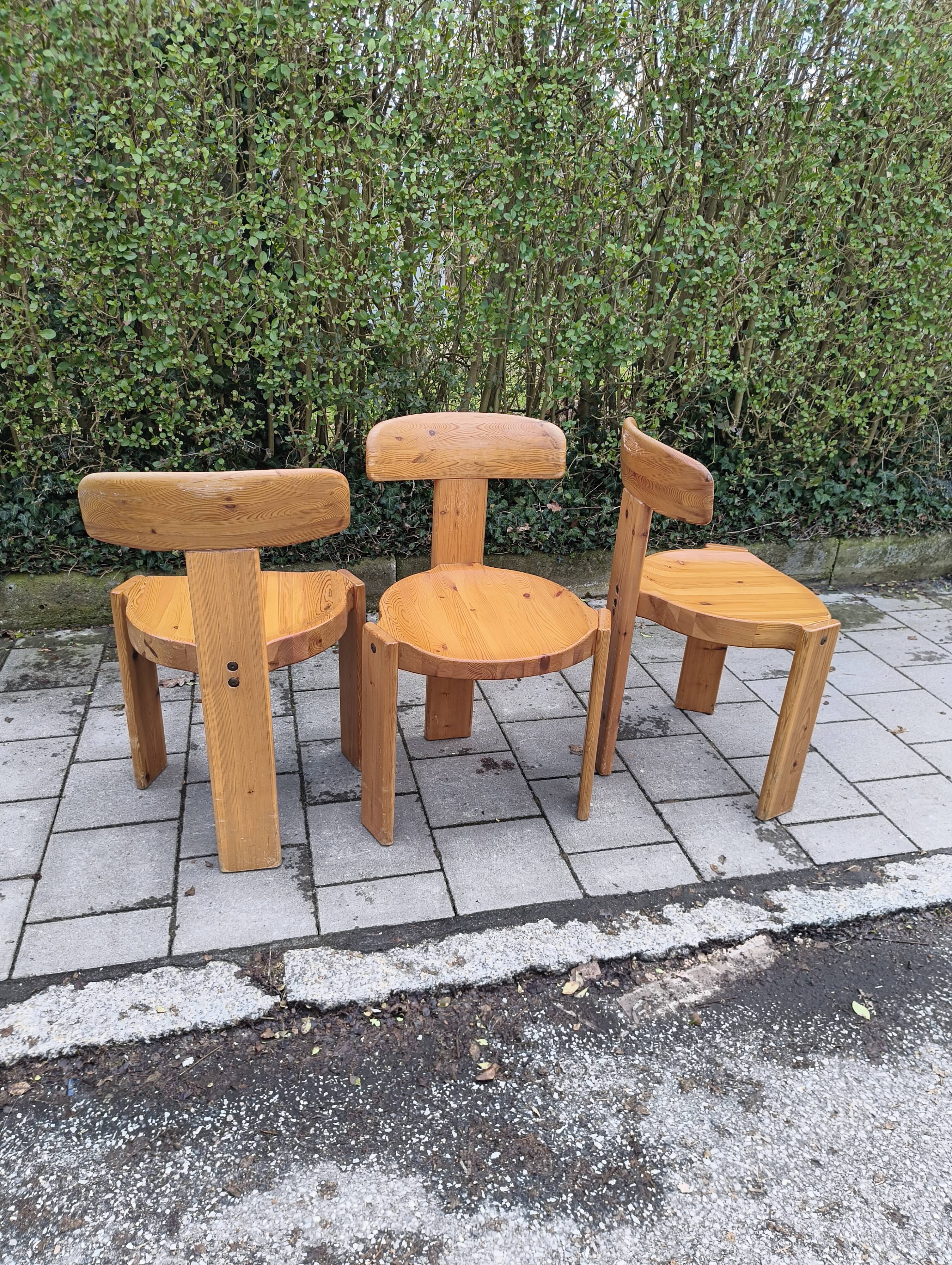 set of three rare chairs by Rainer Daumiller in pine , denmark 70s