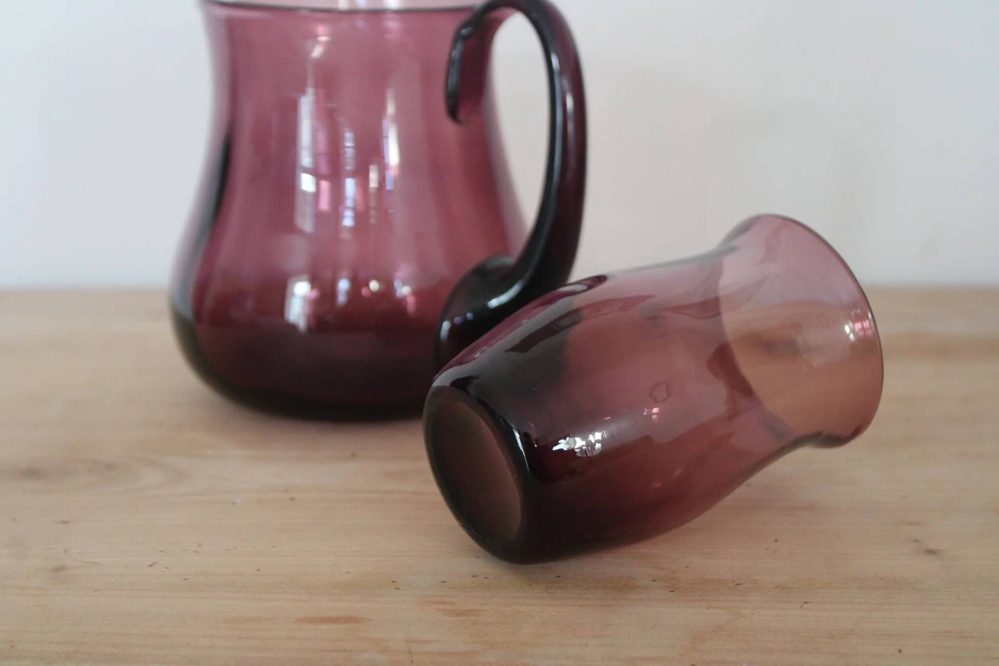 Vintage purple plum glass pitcher and glass – Retro set