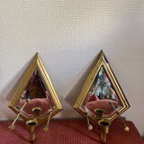 Set of 2 vintage wall lights with integrated candle holder and bis mirror