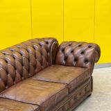 Original English Chesterfield 3-Seater Sofa – Handcrafted Brown Leather