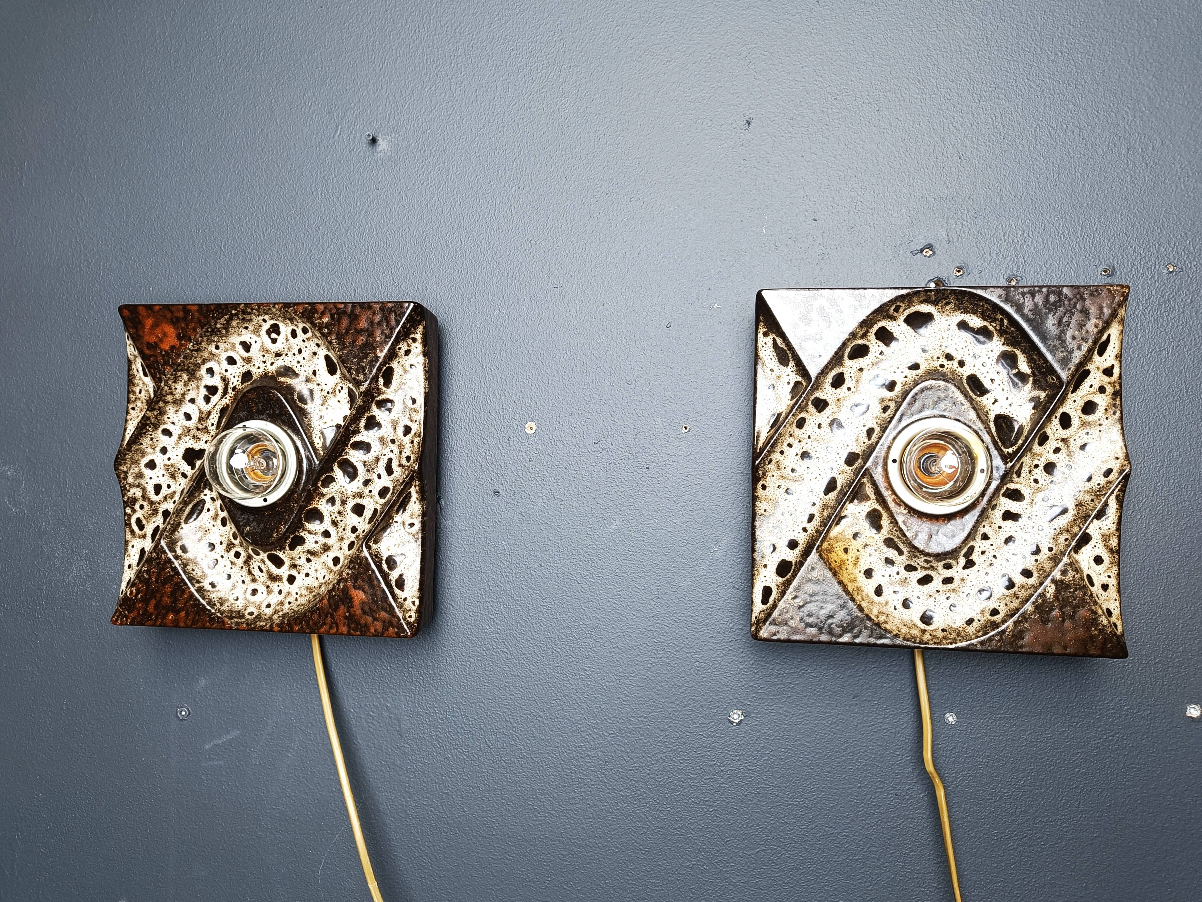 Pair of ceramic brutalist wall lamps by Pan Leuchten, 1960s