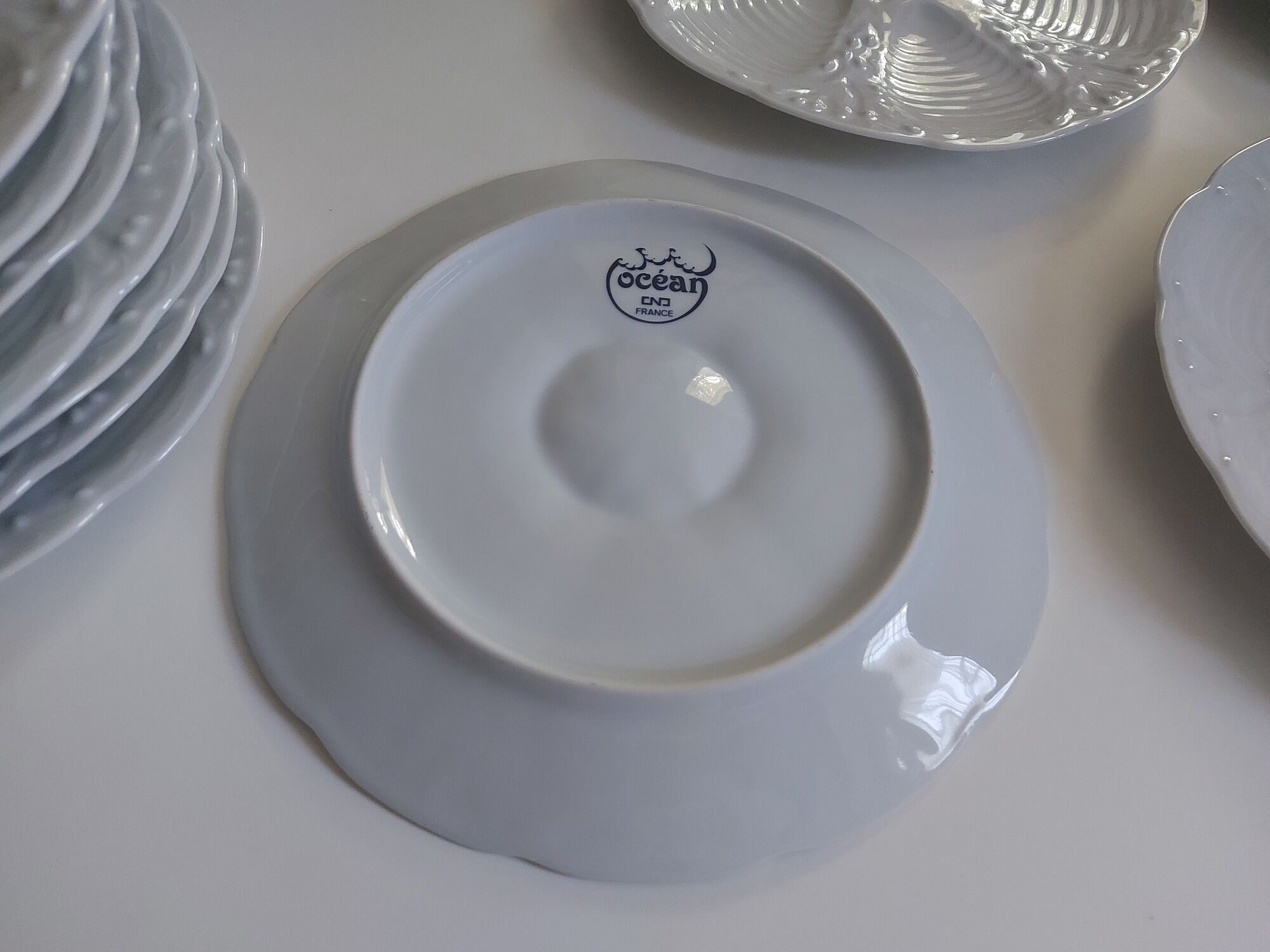 Oyster plates vintage white porcelain Ocean Cnd France