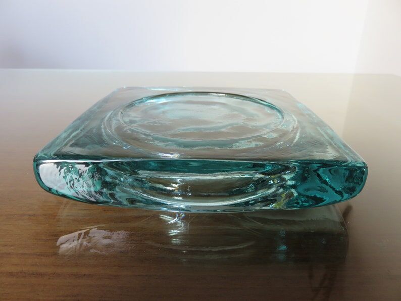 Saint Gobain ashtray in sky blue transparent glass 70s