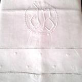 Vintage linen curtain monogrammed JB, embroidered with polka dots and ladder stitches on the return.