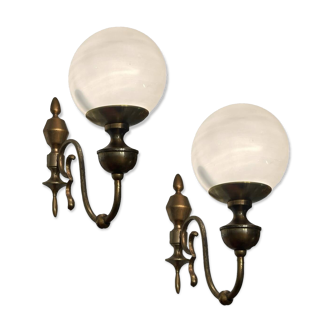 Paire d'appliques en verre et bronze, années 1960