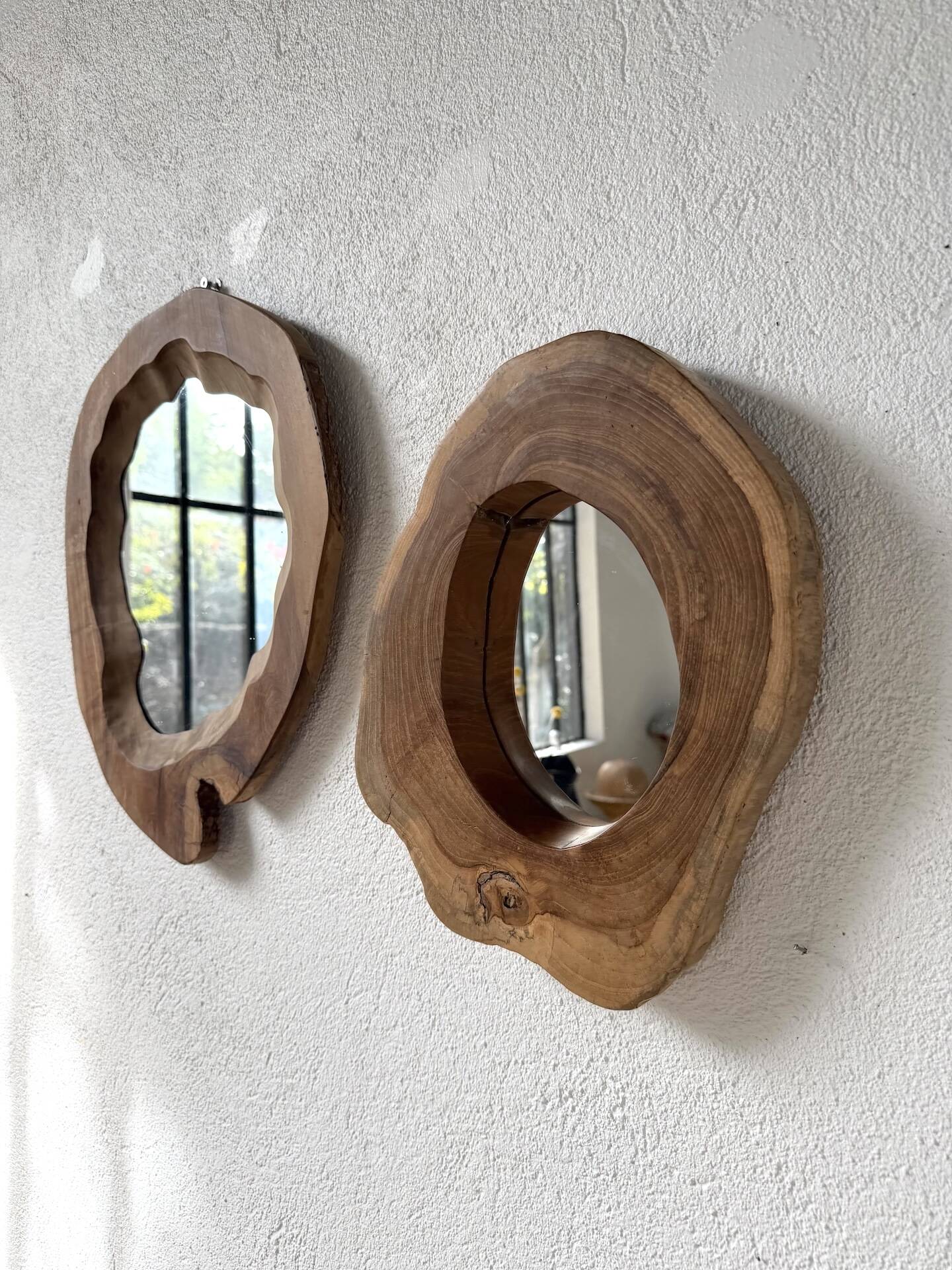 Set of 2 organic brutalist mirrors wood 1950s