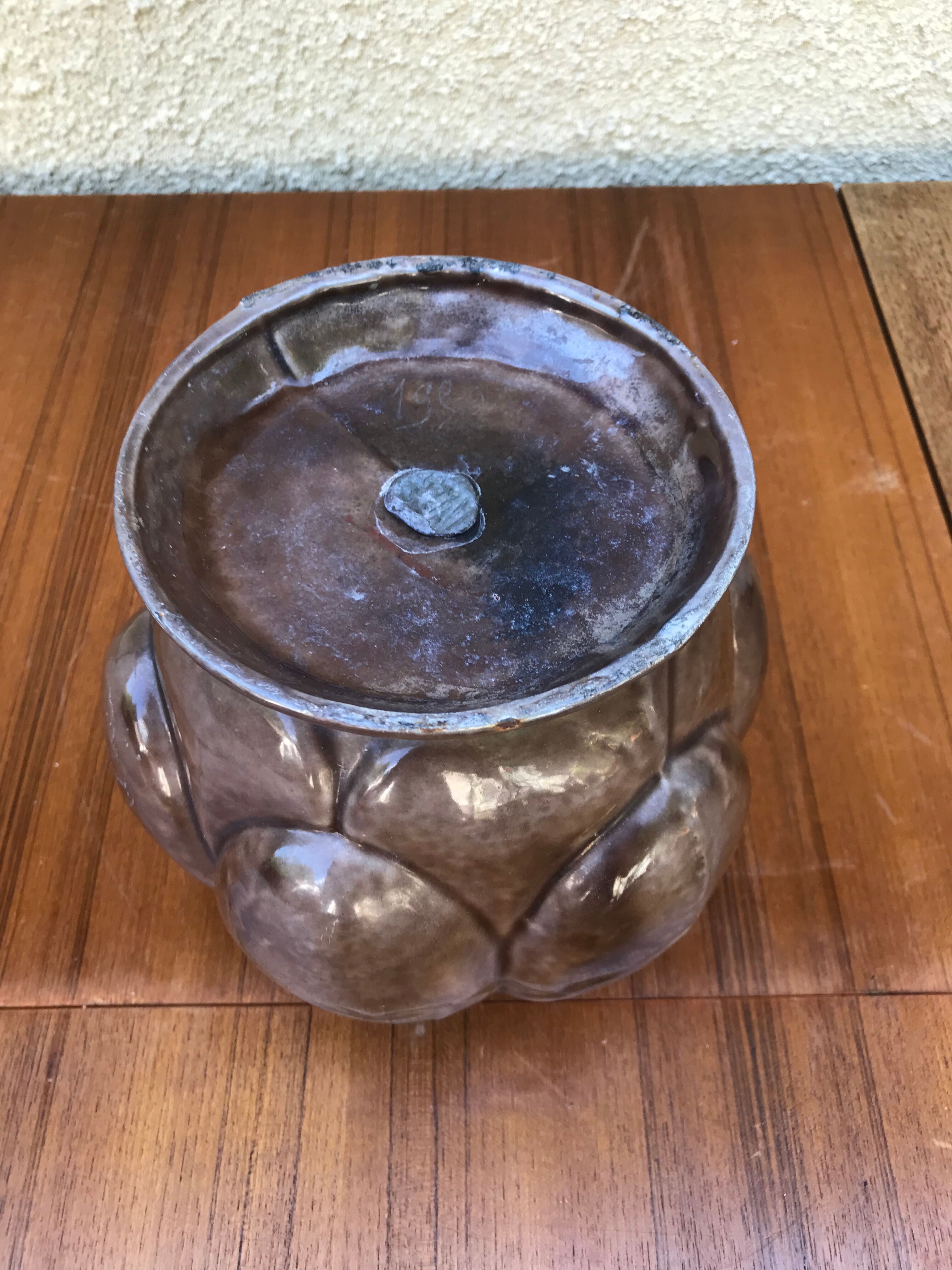 Old pot art deco plants fonte enamel brown