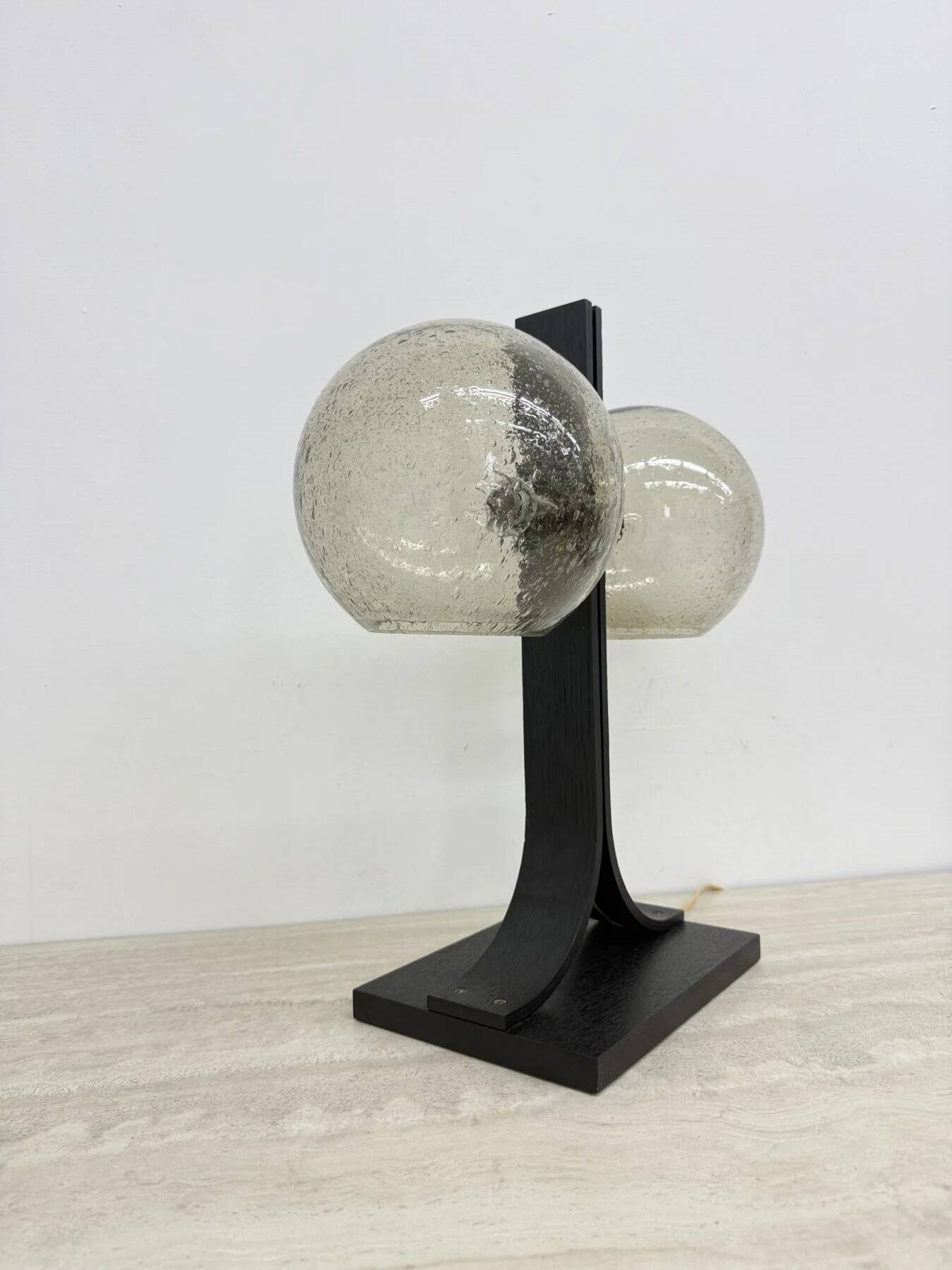 Lampe de table Temde Leuchten avec des sphères en contreplaqué et en verre, années 1970.