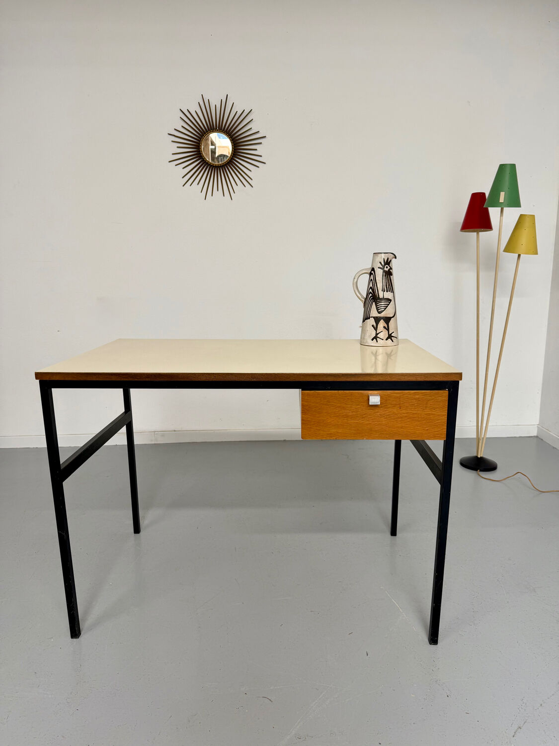 Vintage small desk designed by Pierre Paulin CM217 from the 1960s, wood and metal.