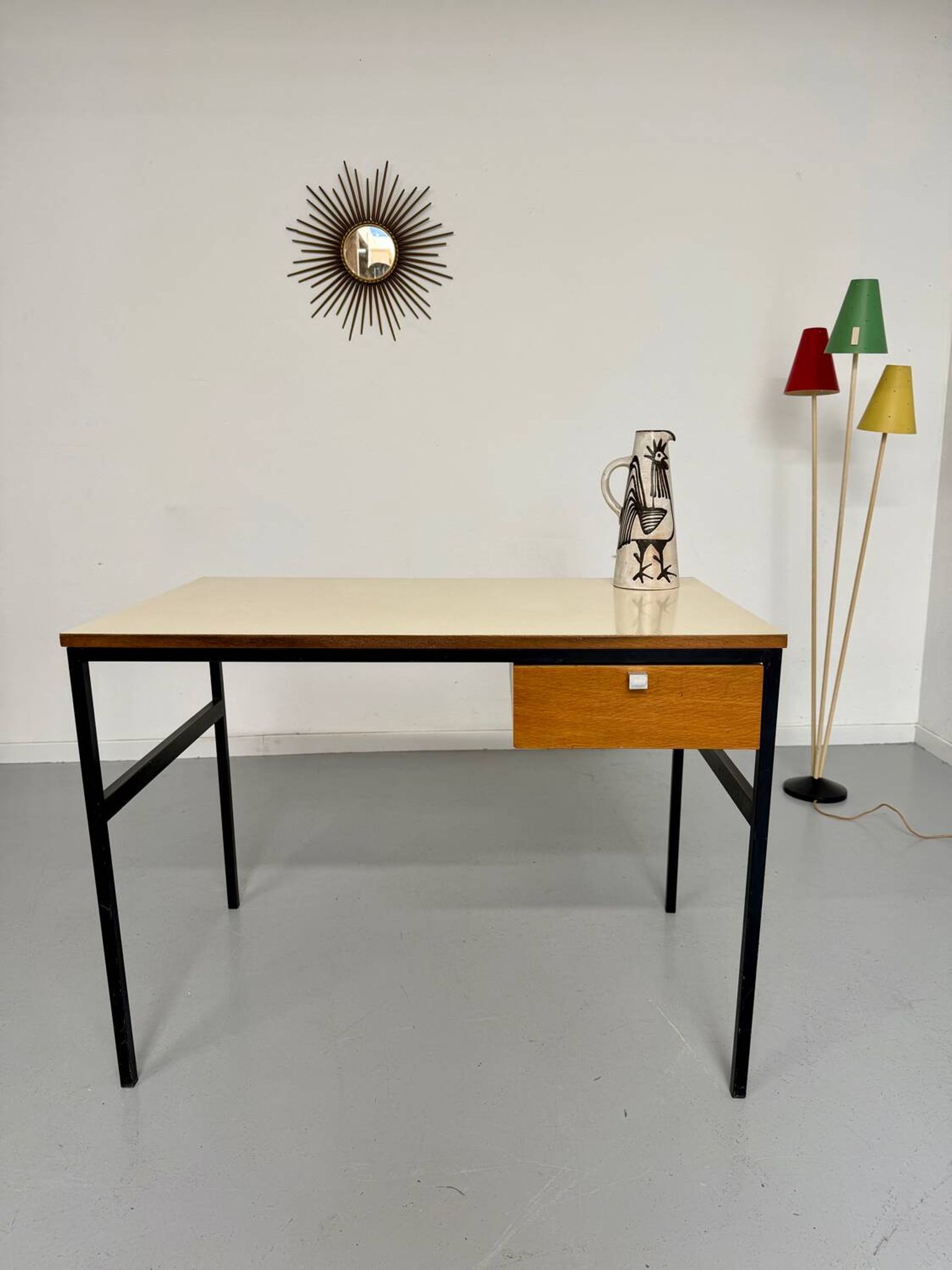 Vintage small desk designed by Pierre Paulin CM217 from the 1960s, wood and metal.