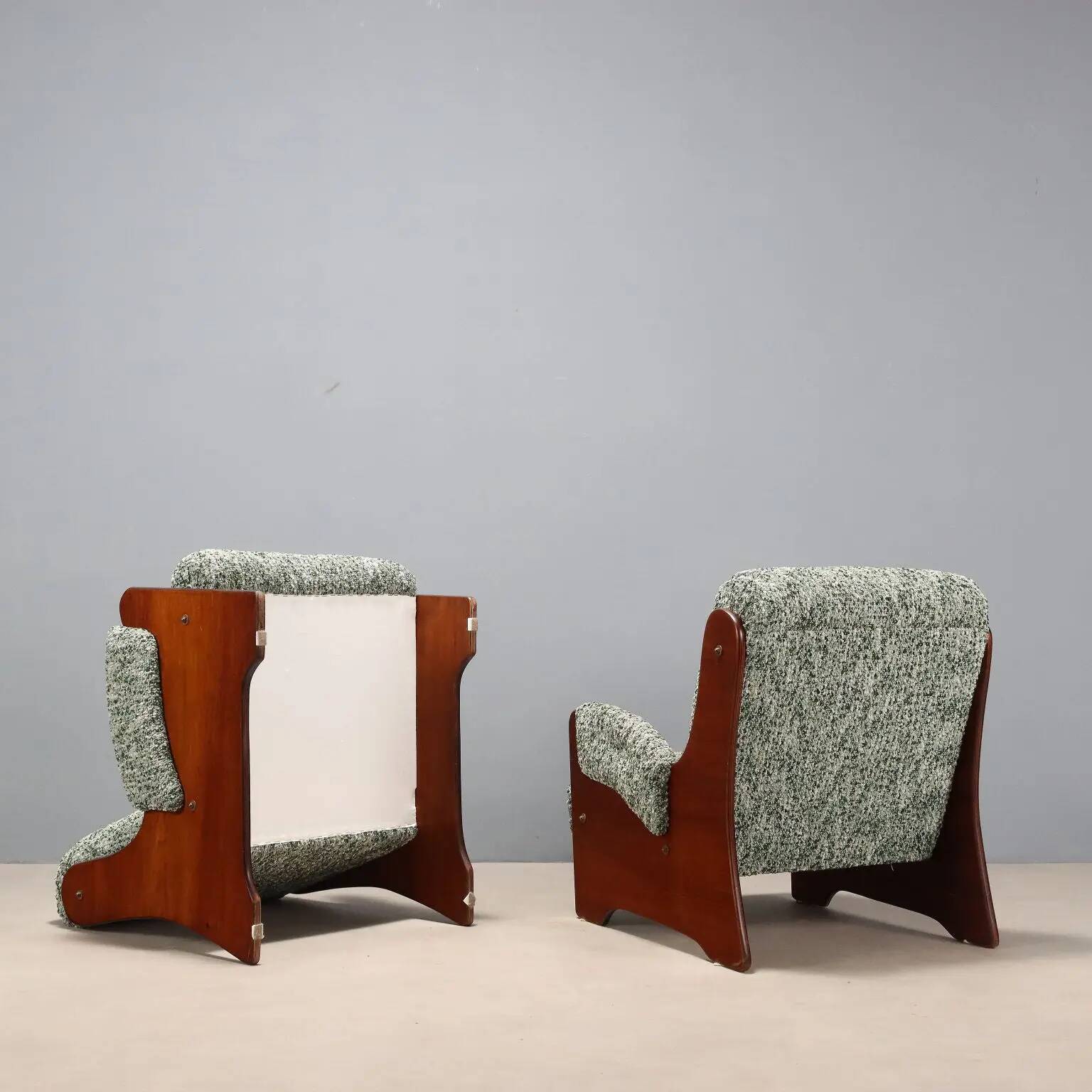 Paire de fauteuils vintage en bois et tissu, design, Italie, années 1960