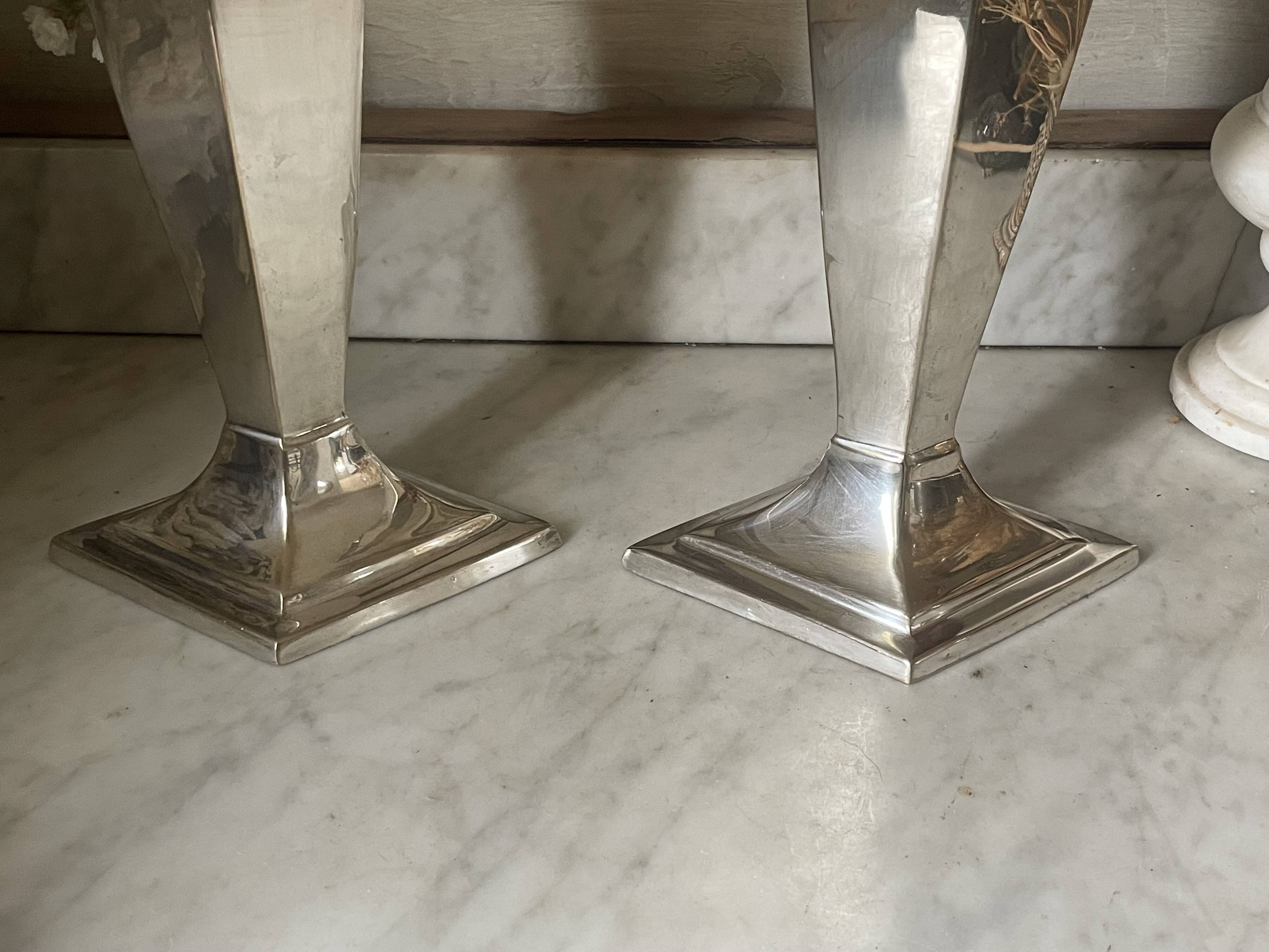 Pair of Art Deco silver-plated candlesticks 38.5cm