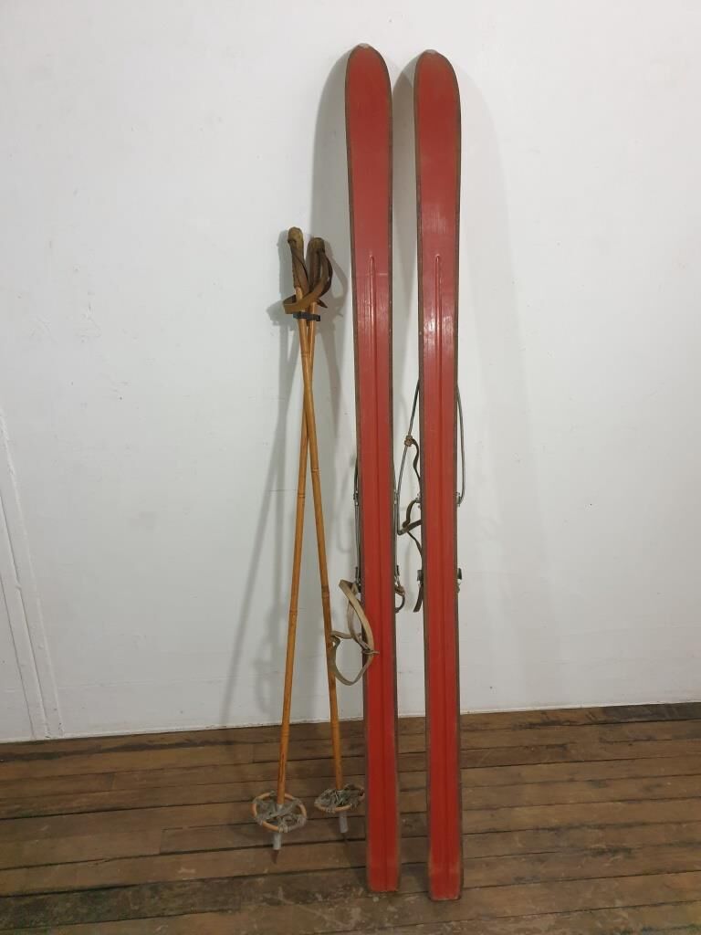 Old pair of wooden skis - vintage sport