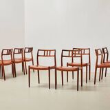 Niels Otto Moller Set of 8 Model 79 Dining Chairs in Rosewood and Leather for JL Mollers 1966