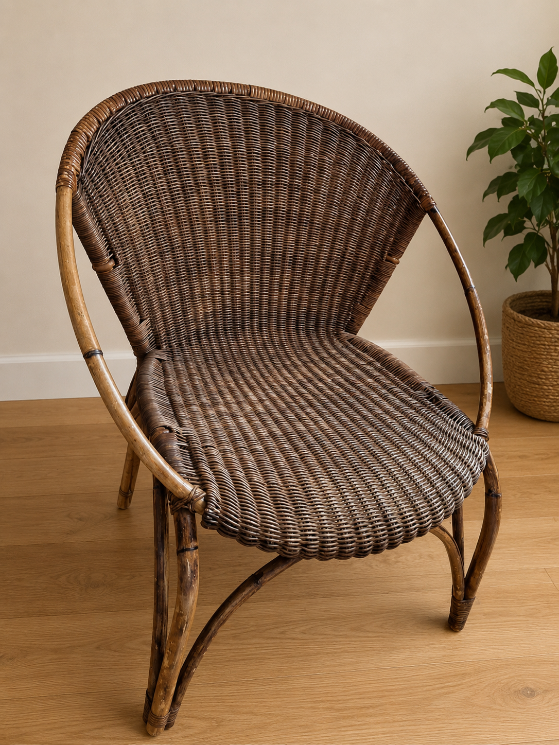 Fauteuil en rotin, années 60-70