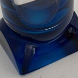 4 blue crystal glasses with rectangular base
