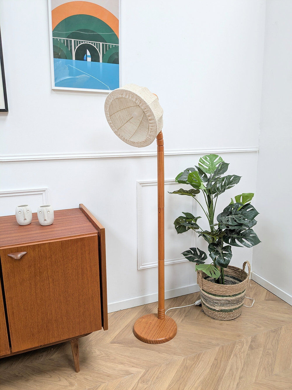 Danish pine articulated floor lamp