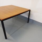 Vintage modernist square coffee table in teak and black metal from the 60s