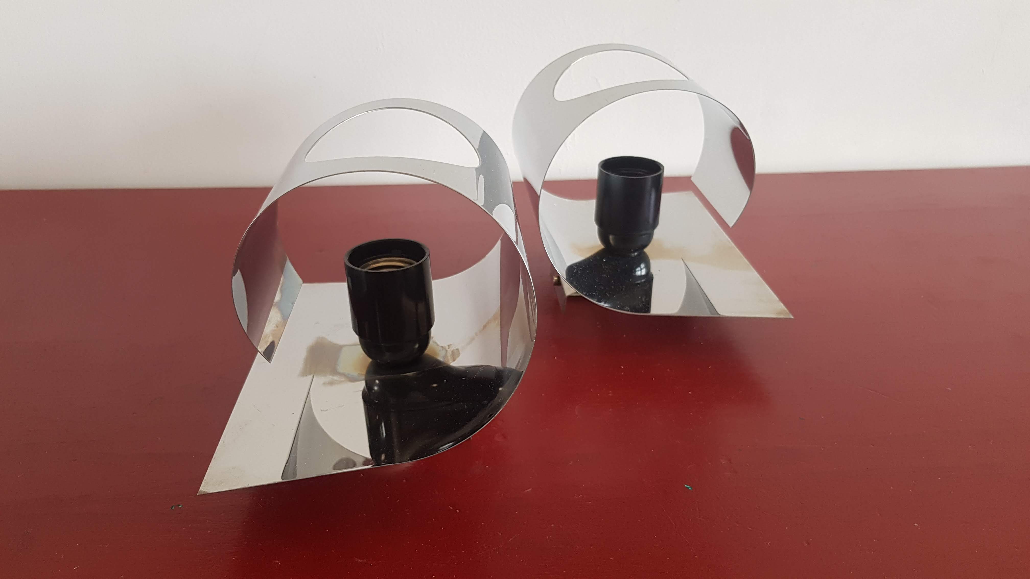 Pair of wall light 70s chrome metal