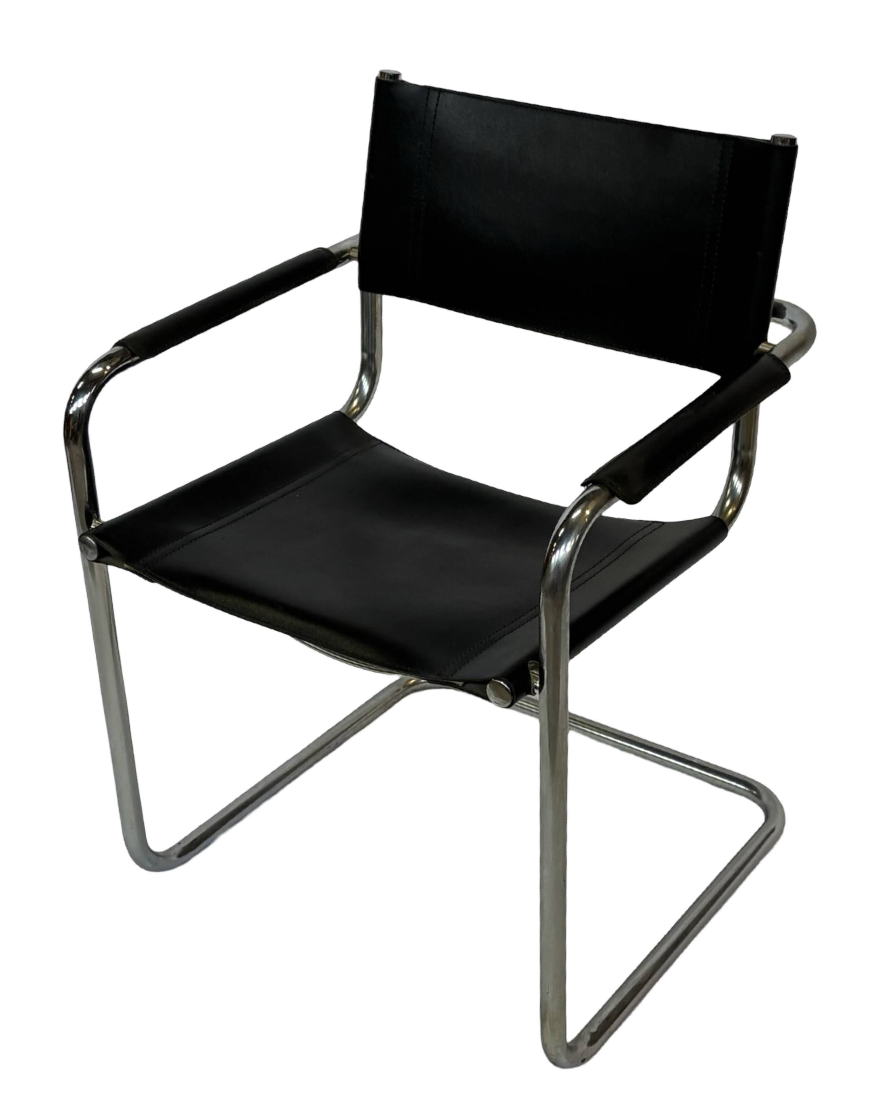Vintage set of 4 tubular leather chairs style MG5 Grassi