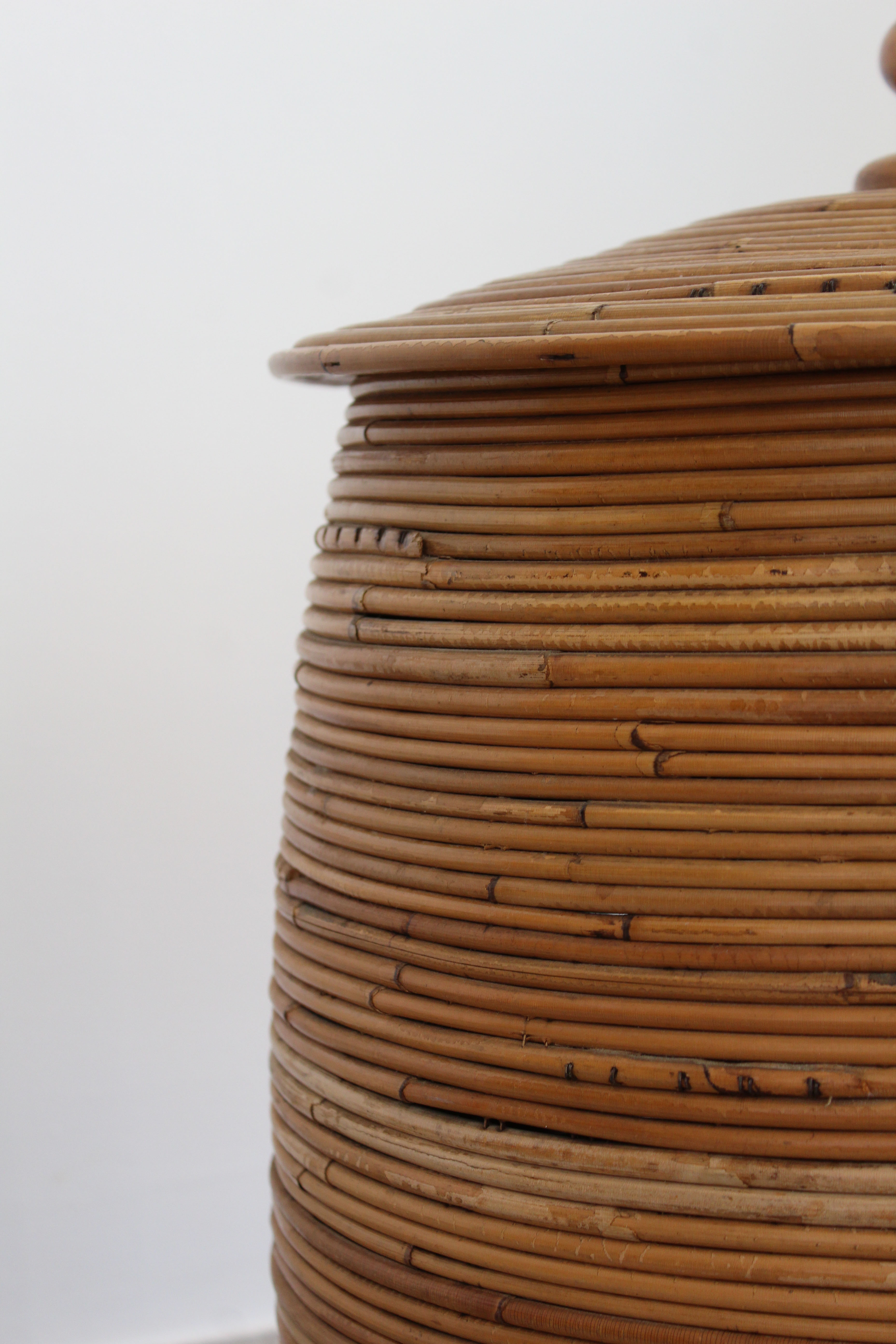 Cylindrical wicker basket, Italy 70's