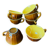 Lot tasse a café ancienne marron et jaune Sarreguemines France