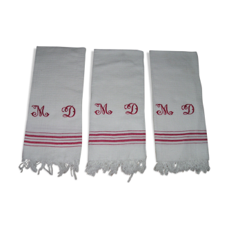 Set of 3 honeycomb towels, MD cross stitch monogram