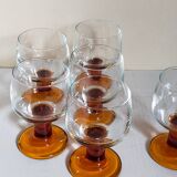 Six amber stemmed glasses from the 70s