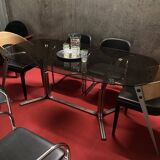 Large chrome and smoked glass dining table DLG Gaston Rinaldi