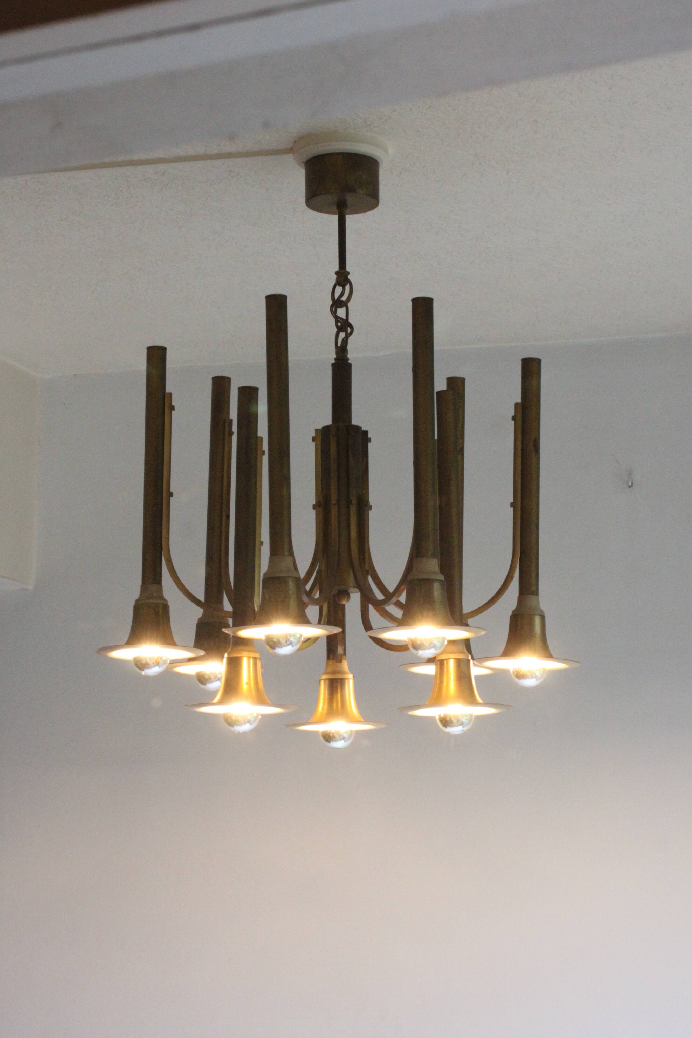 Brass trumpet chandelier, 1970s