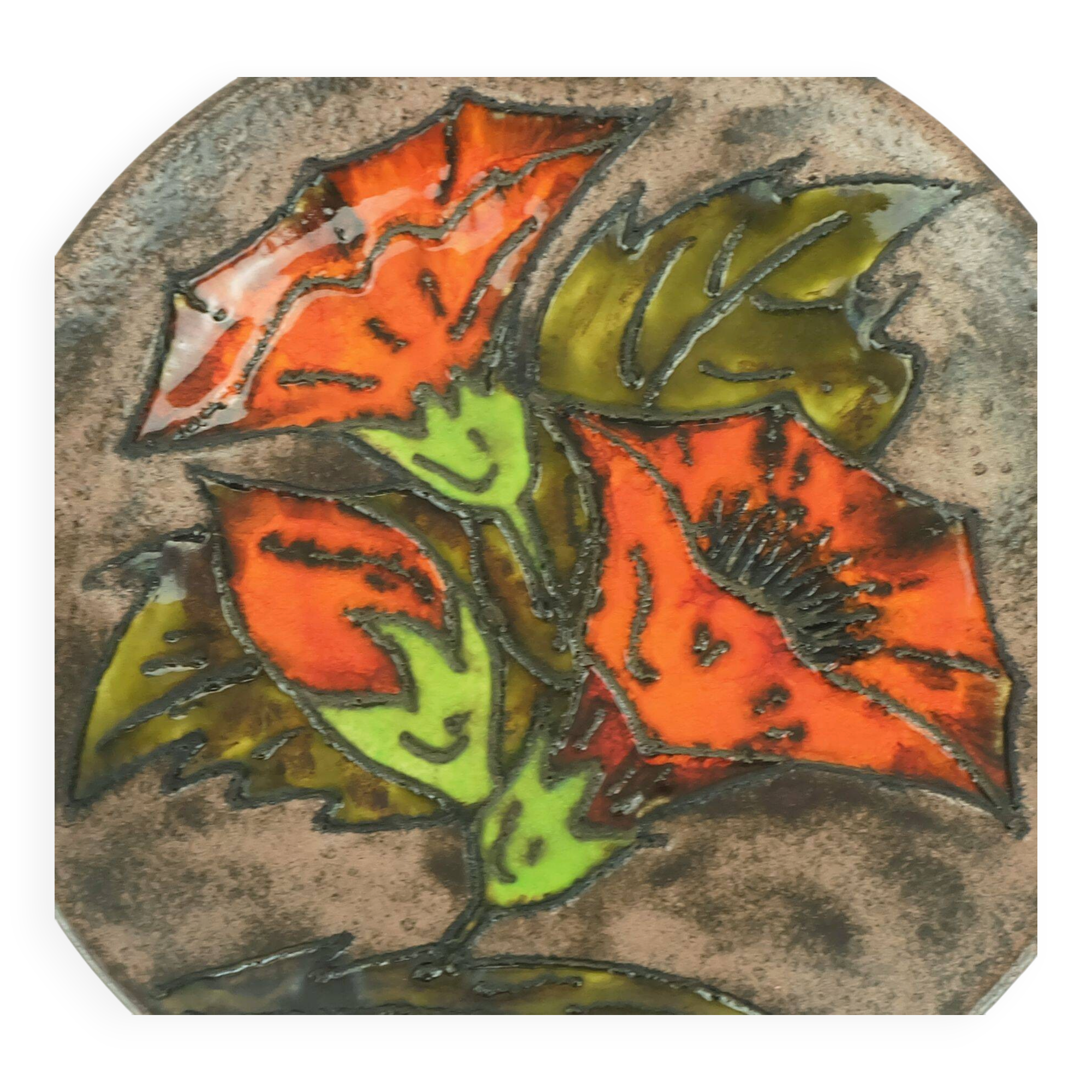 vintage ruscha 1960's 70's WALL PLATE fat lava bowl orange flowers