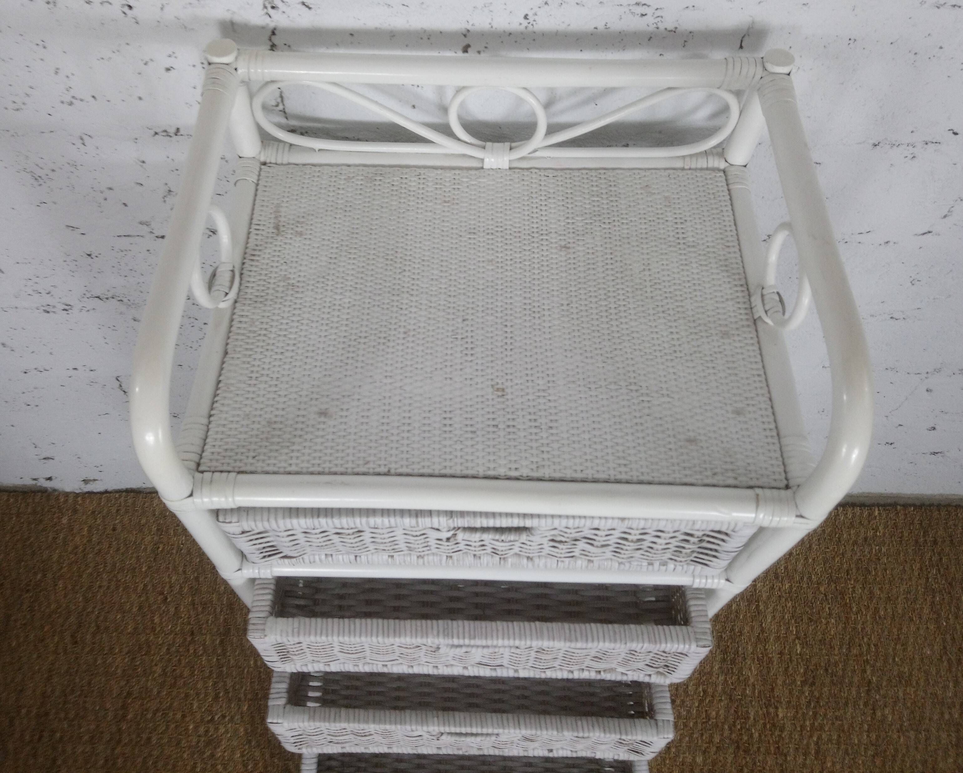 Rare chest of drawers 5 drawers in white bamboo rattan vintage 1970s