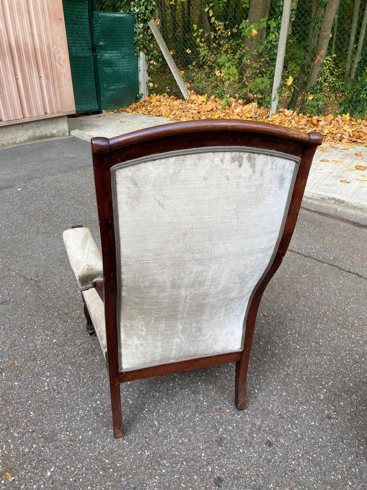 Imperial armchair in mahogany and grey velvet from the 19th century
