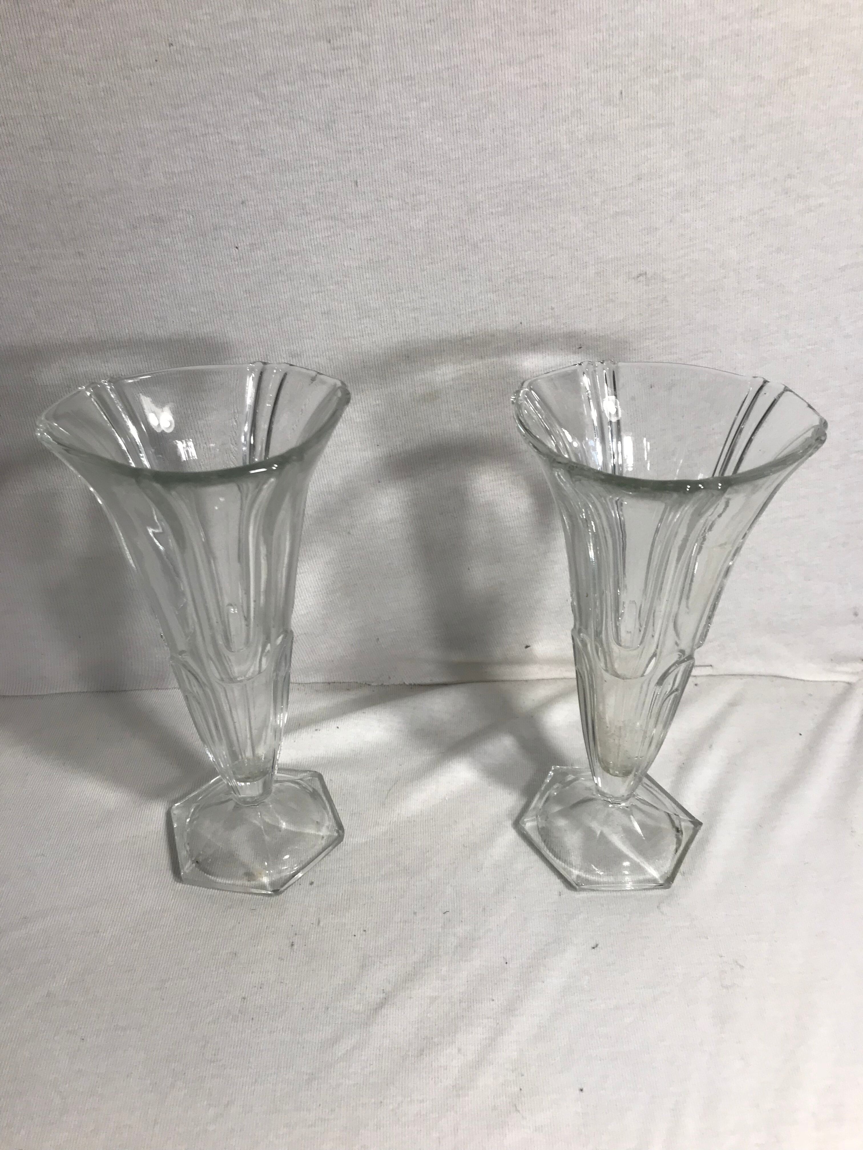 Pair of old moulded glass vases