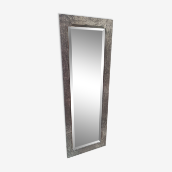 Miroir ancien biseauté relooké argent patiné noir 58x159cm