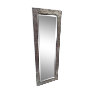Miroir ancien biseauté relooké argent patiné noir 58x159cm