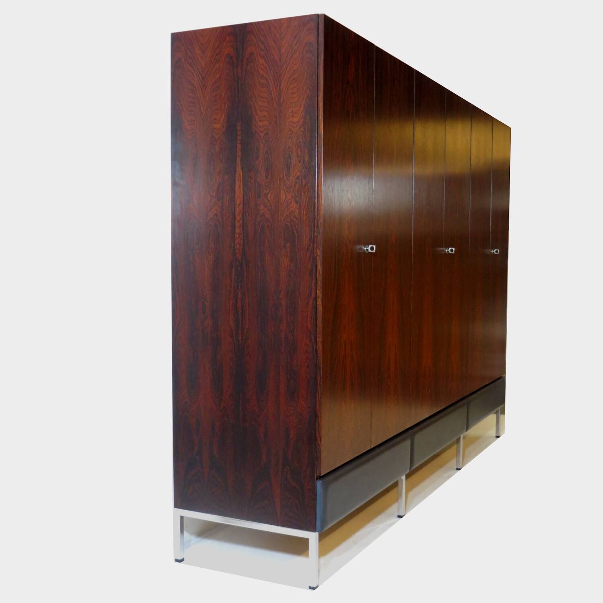 Large vintage mid century modern 6-door wardrobe in rosewood & ash, 1960s