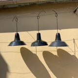 Three industrial suspensions in black and white enamelled sheet metal large format