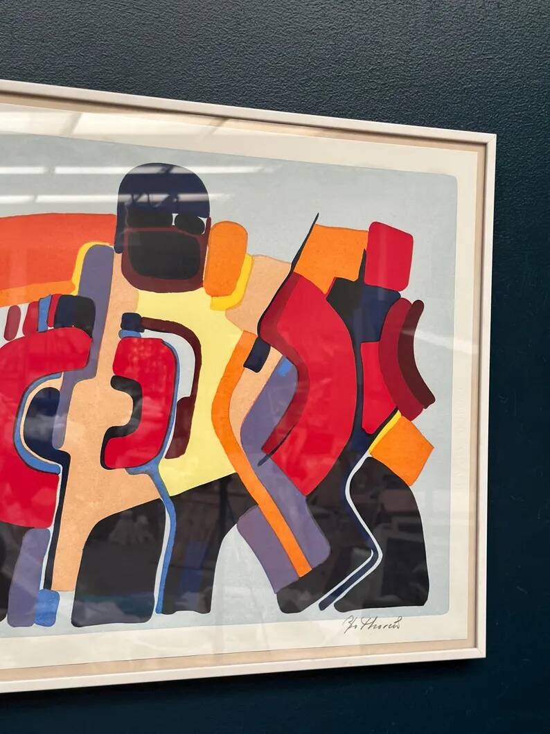 Original Swedish Colour Lithograph – “Composition” by Bo Thorén – Signed – Vintage & Framed