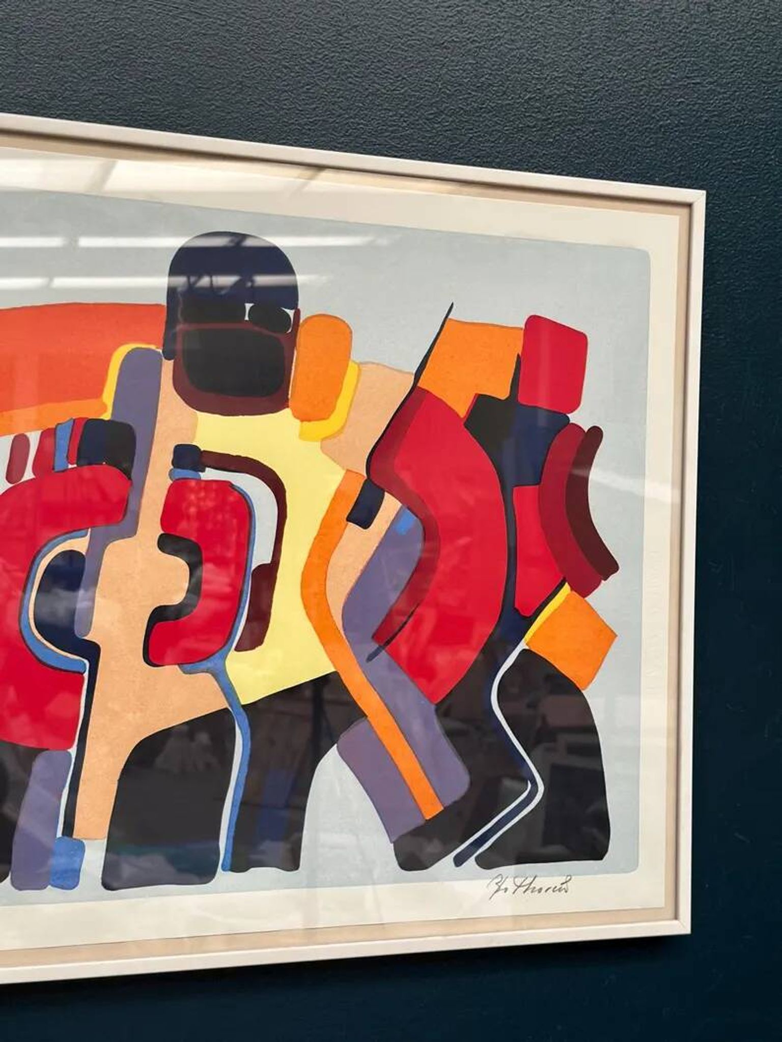 Lithographie en couleur originale suédoise – “Composition” par Bo Thorén – Signée – Vintage et encadrée