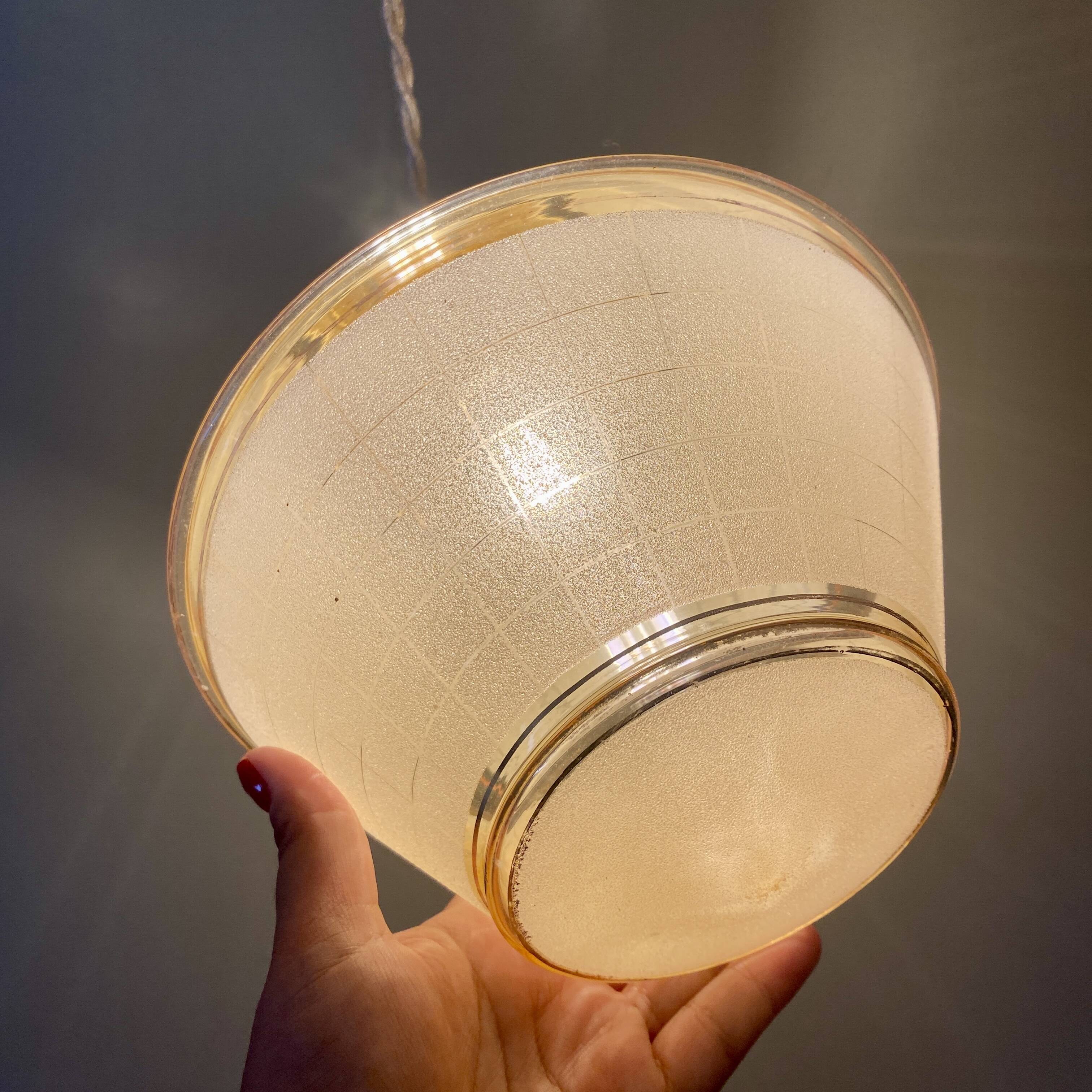 Vintage art deco globe pendant light in yellow and gold granite glass