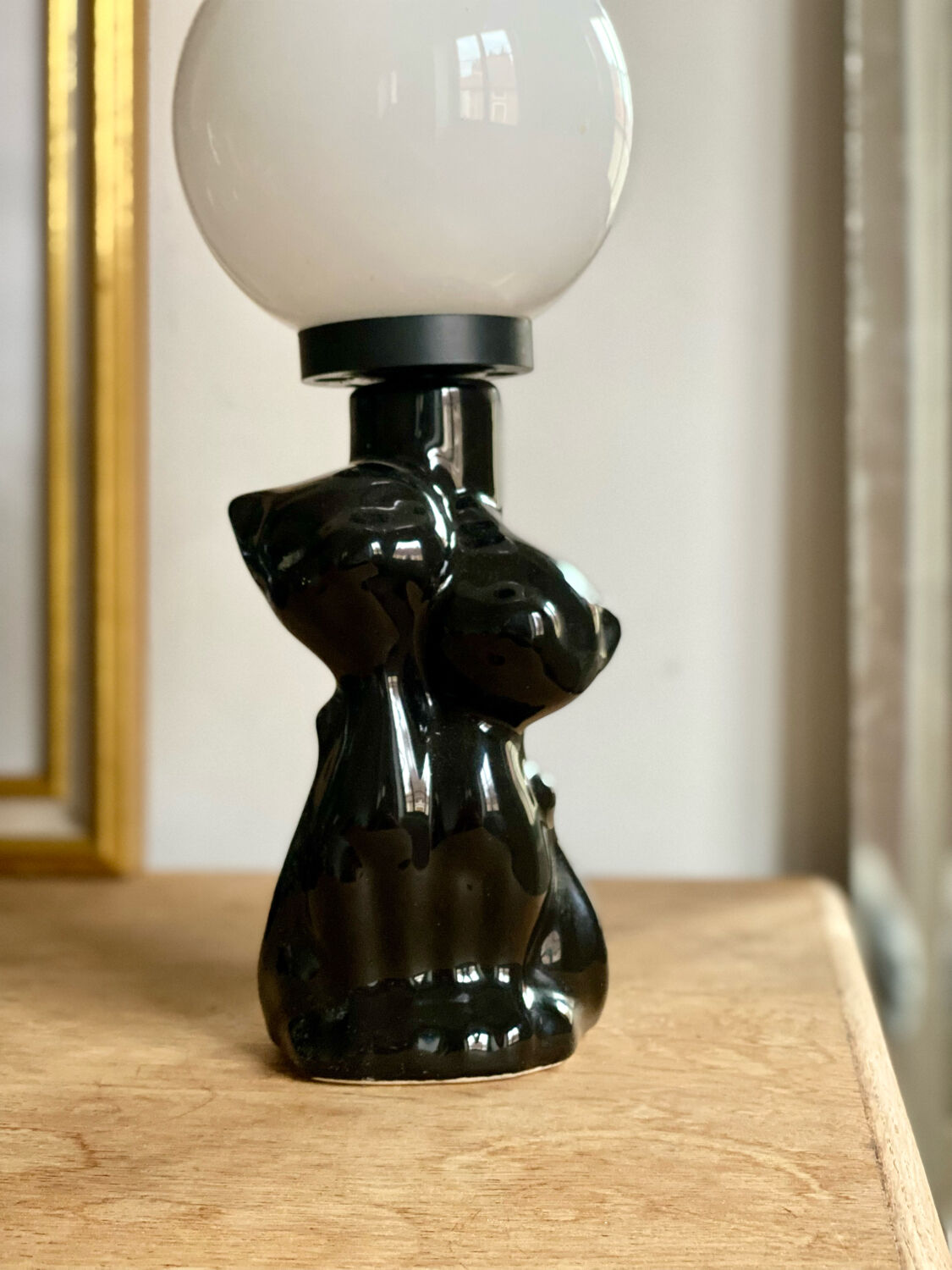 Ceramic black cat couple lamp