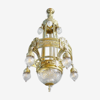 Antique high chandelier lamp gold-colored (brass) - circa 1890