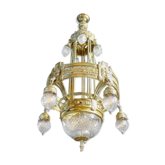 Antique high chandelier lamp gold-colored (brass) - circa 1890