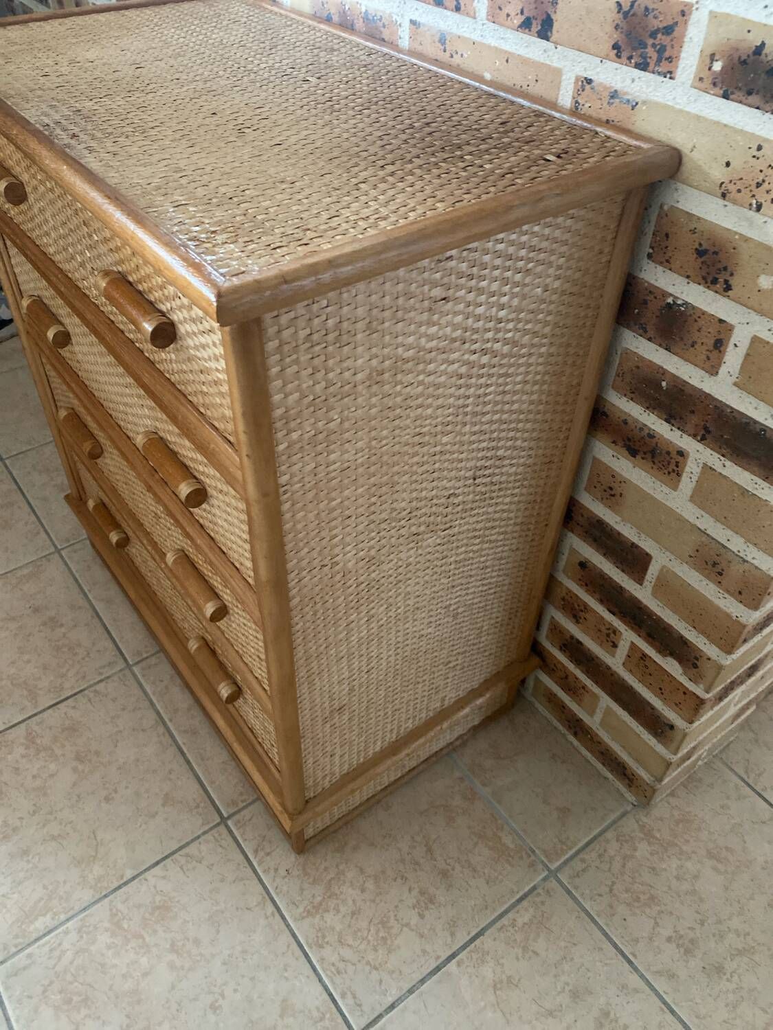 Commode en rotin 4 tiroirs 70’s