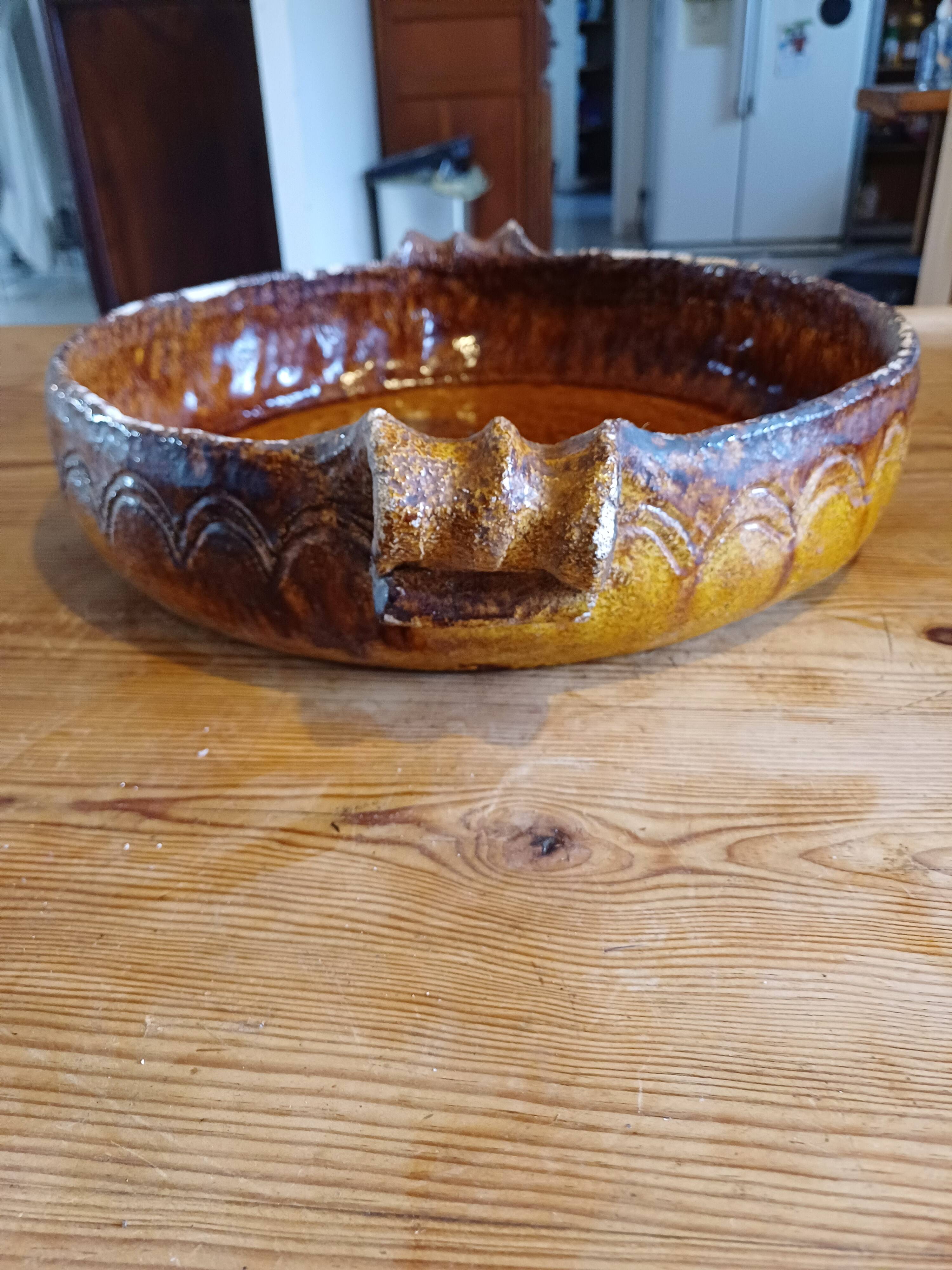 19th century enamelled terracotta dish